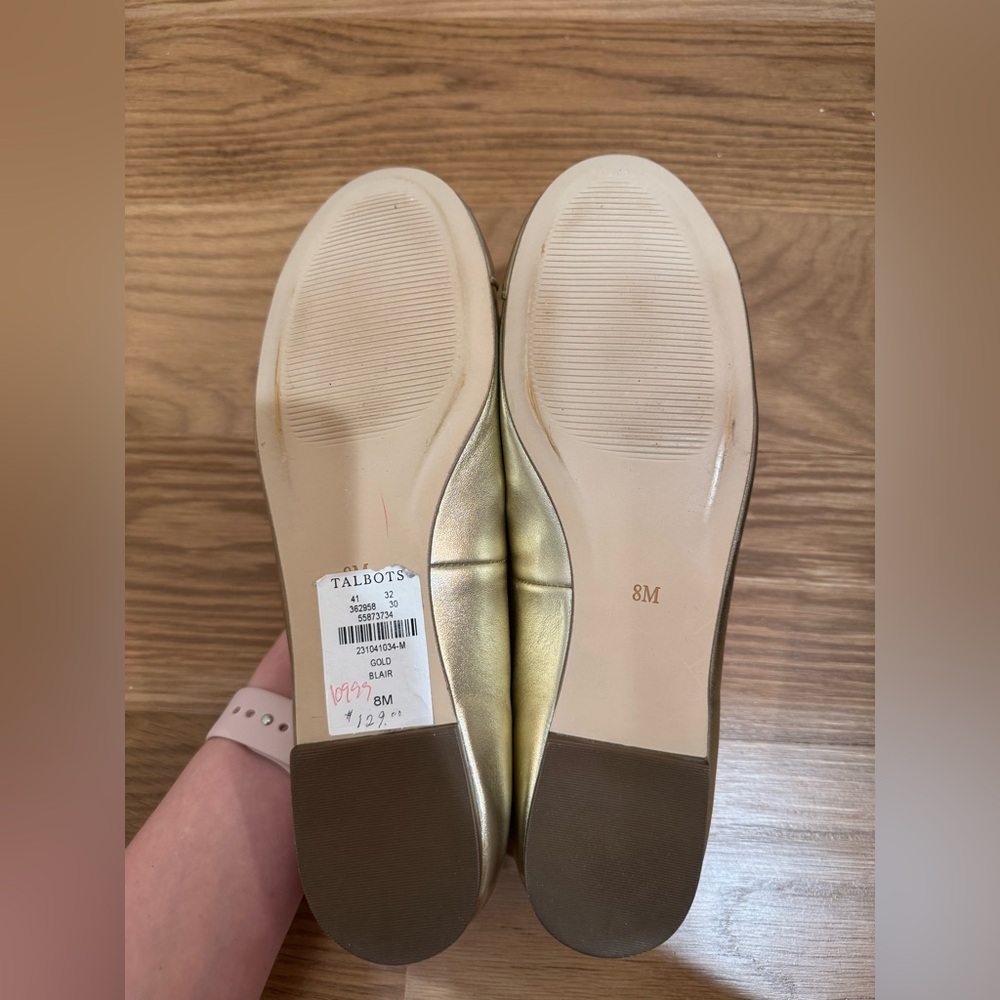 NWOB Talbots Blair Cap Toe Gold Ballet Flats, Size 8M - Picture 3 of 5